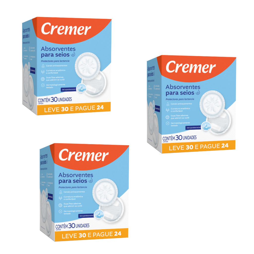 Kit 3 Absorventes Para Seios Cremer Leve 30 pague 24 und