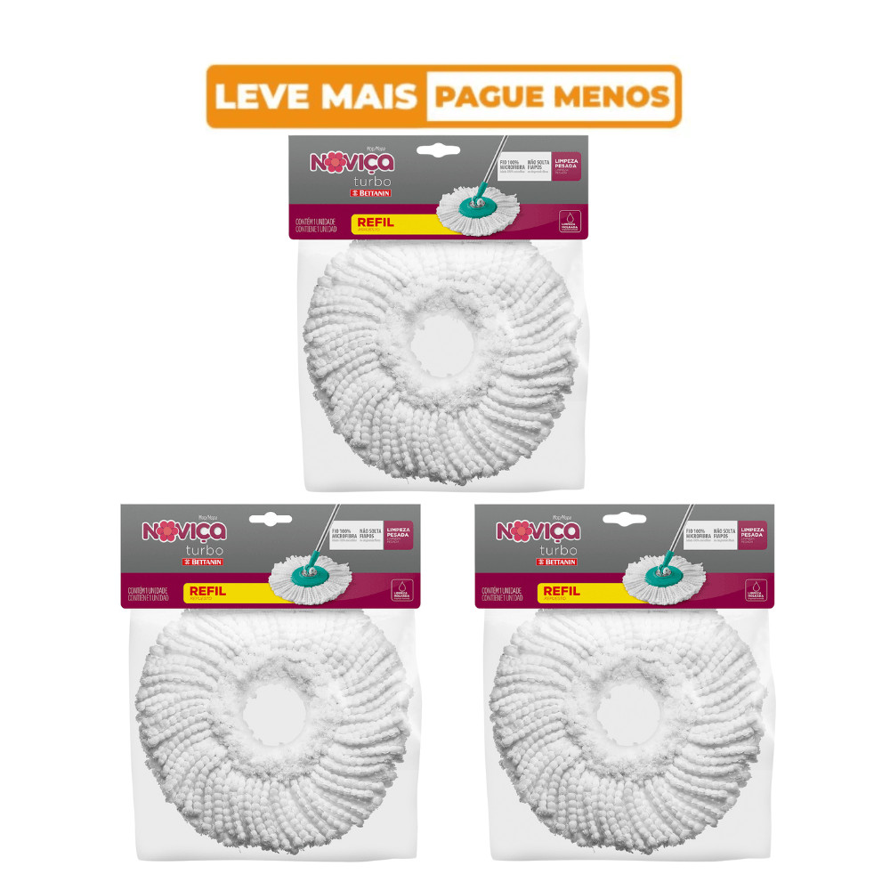 Kit 3 Refil Mop Turbo de Microfibra Noviça Bettanin em Oferta na Shopee