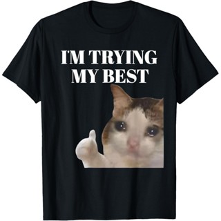 Camiseta Masculina I'm Trying My Best Funny Crying Cat Meme For Men Women Kids T-Shirt em Oferta na Shopee