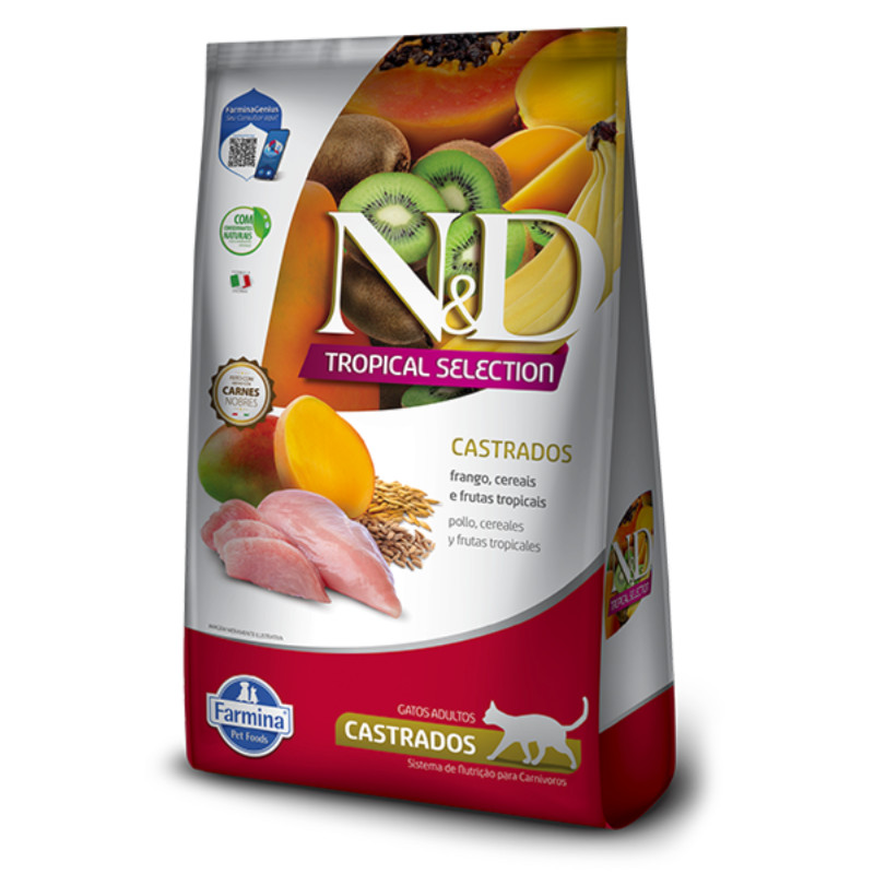 Ração N&D Tropical Selection para Gatos Adultos Castrados 400gr Sabor Frango, Cereais e Frutas Tropicais