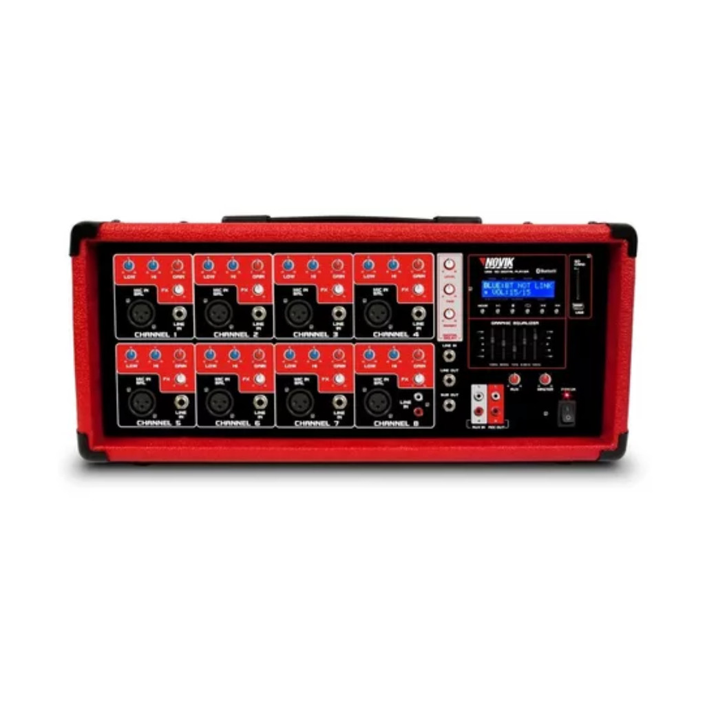 Mesa de Som Mixer Amplificado Novik NVK-8500BT 8 Canais USB Bluetooth