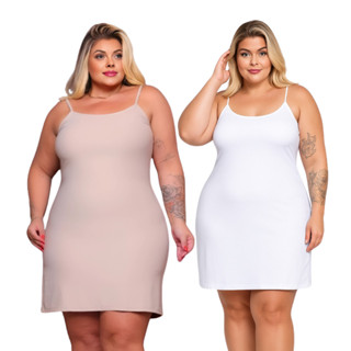Kit 02 Vestido Segunda Pele Plus Size Combinete Forro Básico Ideal Para Usar Por Baixo de Outro em Oferta na Shopee