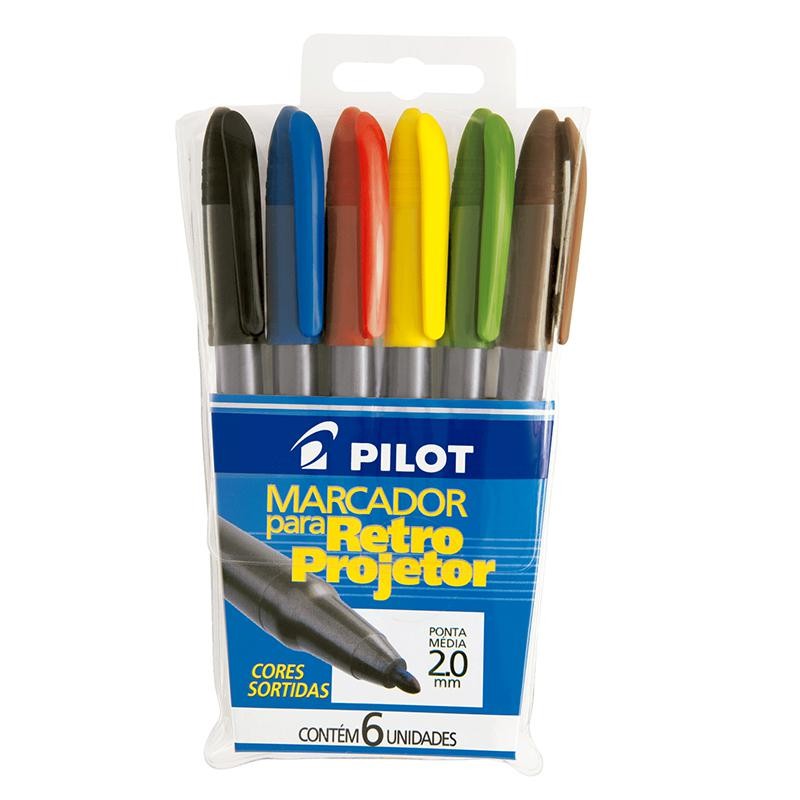 Pincel para retroprojetor 2.0 com 6 cores Pilot