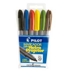 Pincel para retroprojetor 2.0 com 6 cores Pilot