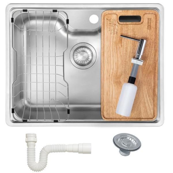 Cuba De Cozinha Sobrepor Franke 61x48 com Acessórios Dispenser de Sabão Tábua e Cesto Aramado