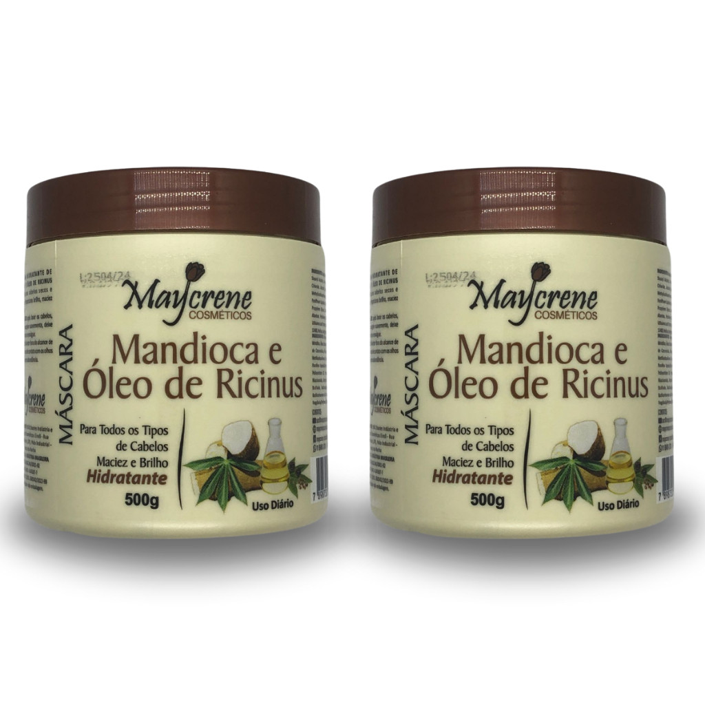 Kit 2 Máscaras de Mandioca - Maycrene 500ML - Fortalecimento Capilar em Oferta na Shopee