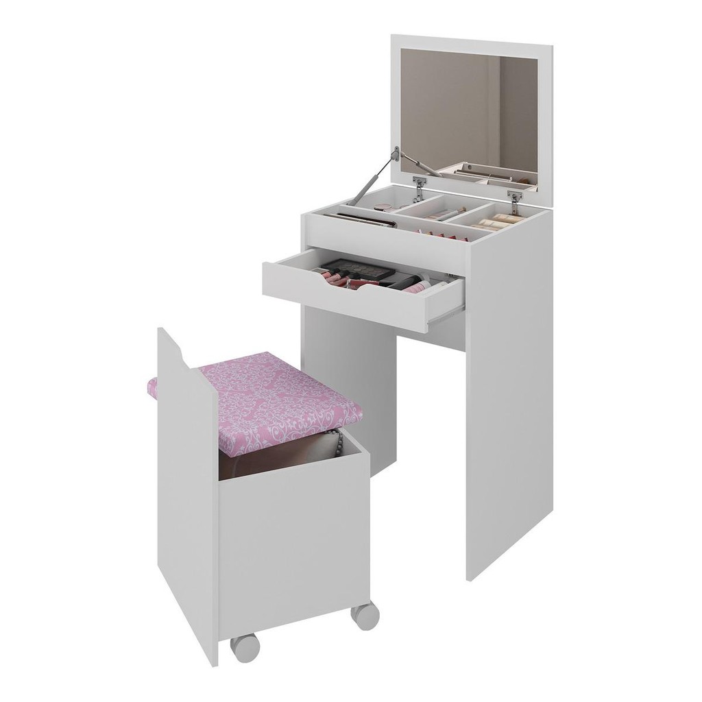 Penteadeira 54cm com Espelho 1 Gaveta 1 Porta Basculante e Puff Multimóveis CR35251 em Oferta na Shopee