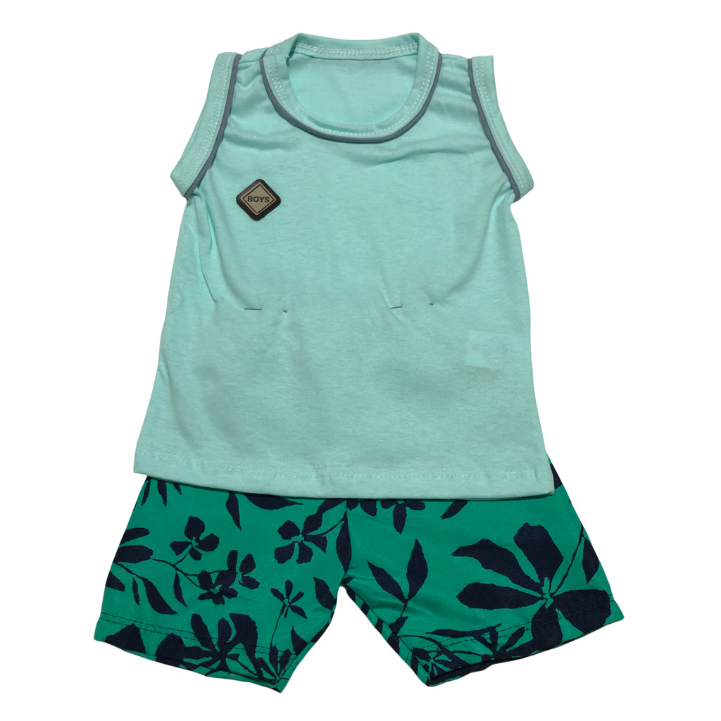 Conjunto Regata Algodão  e Short Tactel Estampado