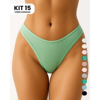 KIT de Calcinha Feminina Fio Dental Algodão Canelado Conforto em Oferta na Shopee