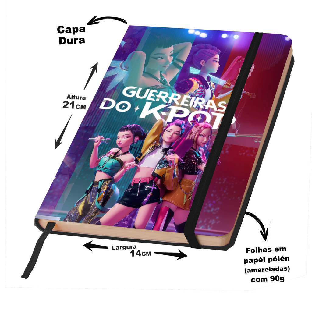 Caderno Sketckbook ou anotações GUERREIRAS DO KPOP capa dura