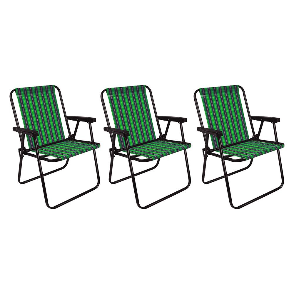 Conjunto com 3 Cadeiras Praia Alta de Aço Mor, Xadrez Oliva