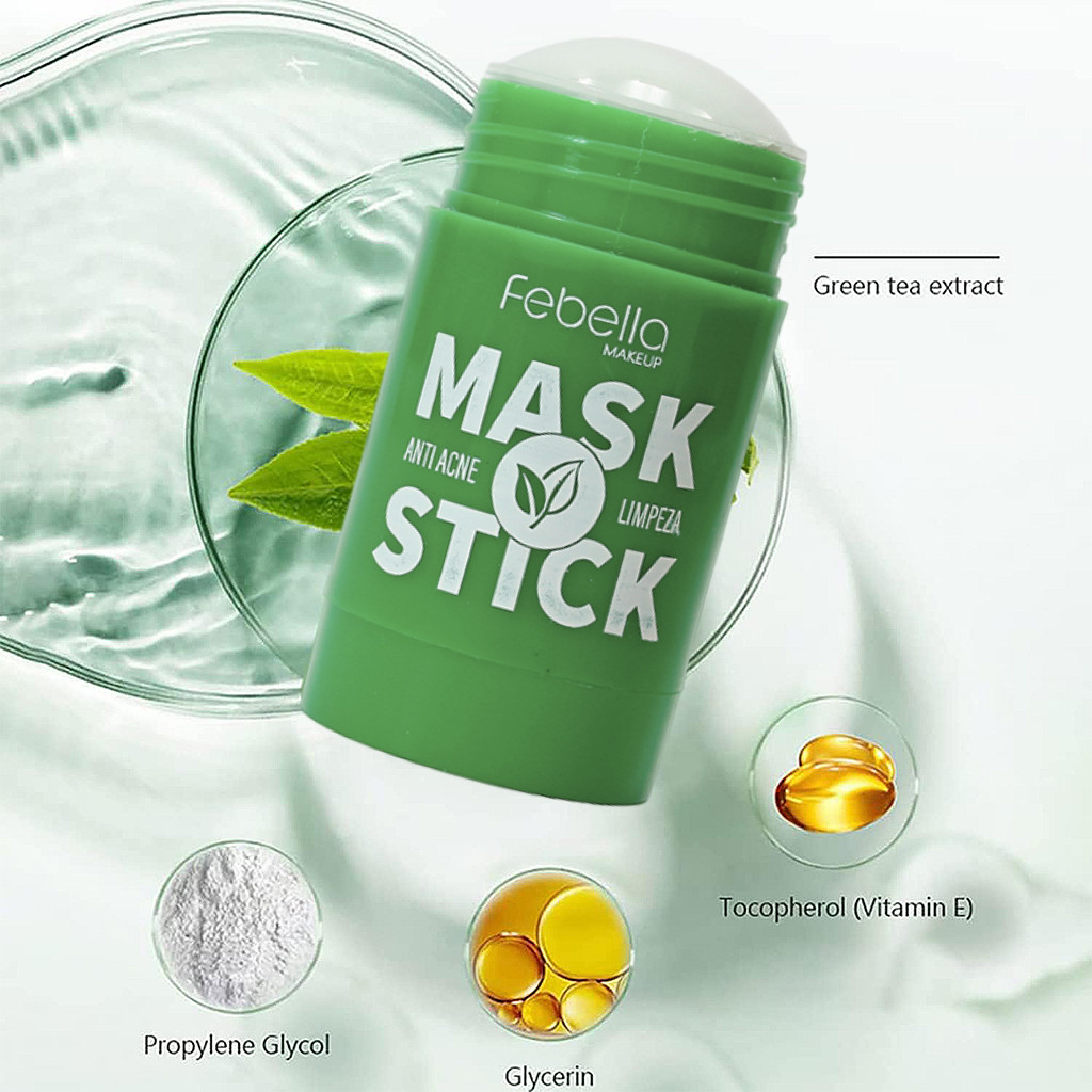 Máscara Chá Verde Remover de Cravos Anti-Acne Hidratante Beleza Pele Facial Clean Face Clareador Mask Stick FEBELLA BEST em Oferta na Shopee