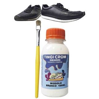 tinta para solado branco e pincel para borrachas premium fix em Oferta na Shopee
