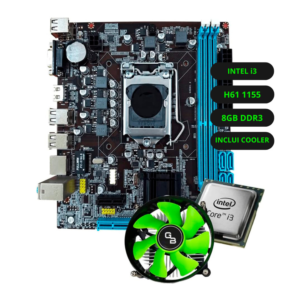 Kit Upgrade Intel Core i3 Placa Mãe H61 Memória Ram 8GB DDR3