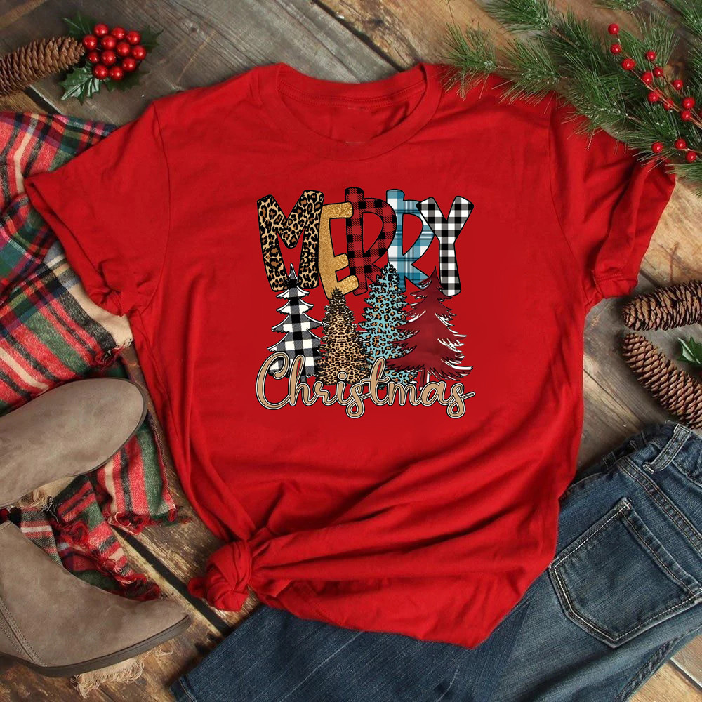 TShirt Ovelha De Boi Cavalo Carrinho De Natal Árvore Mulher Camiseta Moda Gráfica Impressão Feliz Ano Novo Festa  Gift