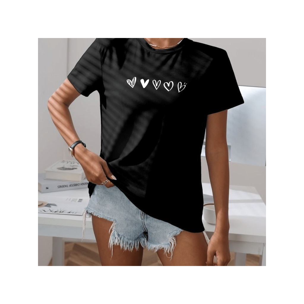 Camiseta Feminina Corações Tumblr Algodão Lançamento 100% Algodão
