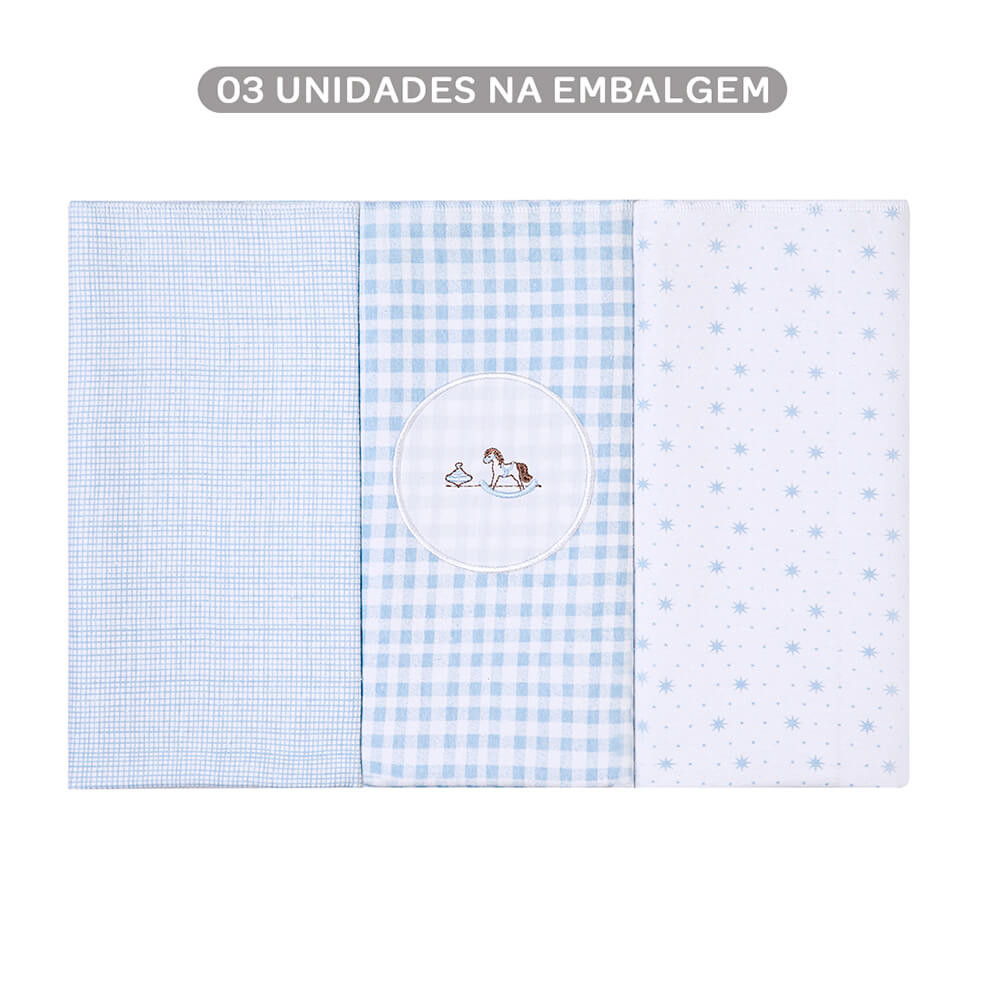 Kit Cueiro Bordados Papi Flanelado Cavalinho - 3 Peças