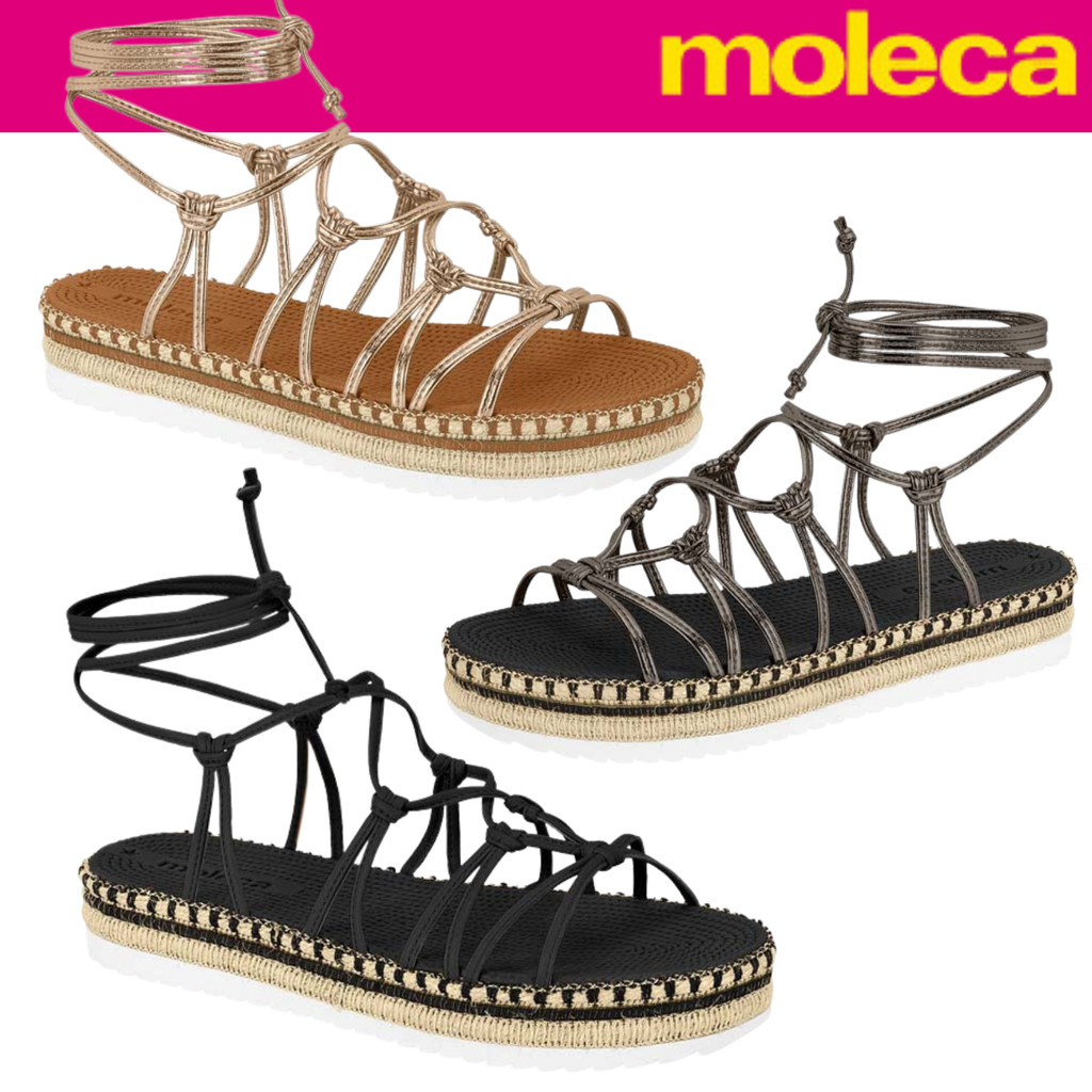 Sandália Feminina Moleca Tiras Trançadas Estilo Boho Amarração em Oferta na Shopee