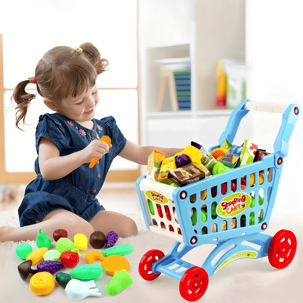 Carrinho De Supermercado Infantil Mercadinho De Brinquedo Carro De Mercado Legumes Frutas Bebe