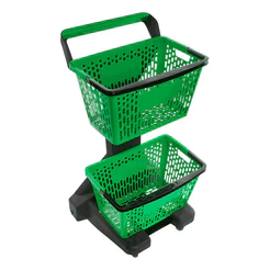 Carrinho Supermercado Plástico New Duplo Cesto 50 Litros Loja Mercado Mercearia Farmácia Compras