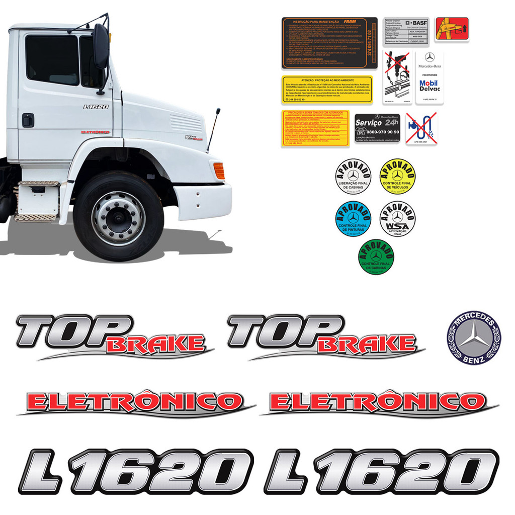Kit Emblemas Mercedes Eletronico L 1620 Eletronico Top Brake em Oferta na Shopee