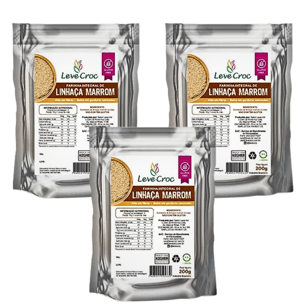 Kit 3 Farinha Integral De Linhaça Marrom 200g Leve Croc