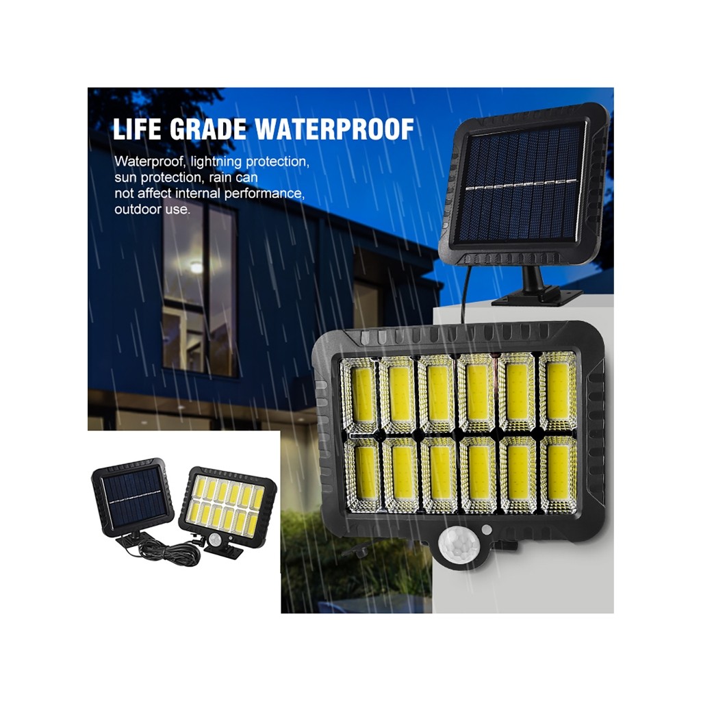 Luminária Solar de Parede 120 Cob 24W Sensor Presença Com 3 Funções Separado
