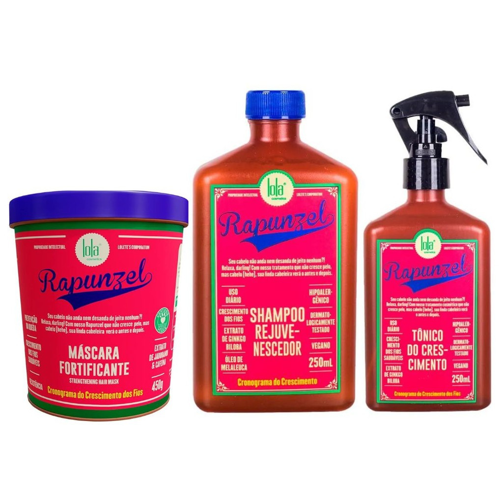 Kit Shampoo 250g + Máscara 450g + Tônico 250g Rapunzel Lola Cosmeticos