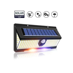 Luminária Solar Parede 190 Led Rwb 4Funções ativação strobo giroflex azul e vermelho Sensor Presença