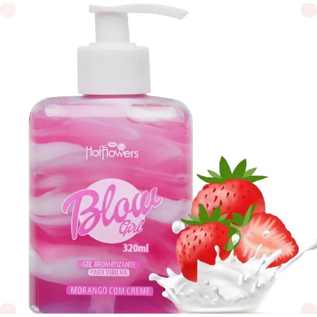 Blow Girl Gel Aromatizante Beijável Morango Hidratante Virilha Creme 320ml Corpo Aroma Corporal