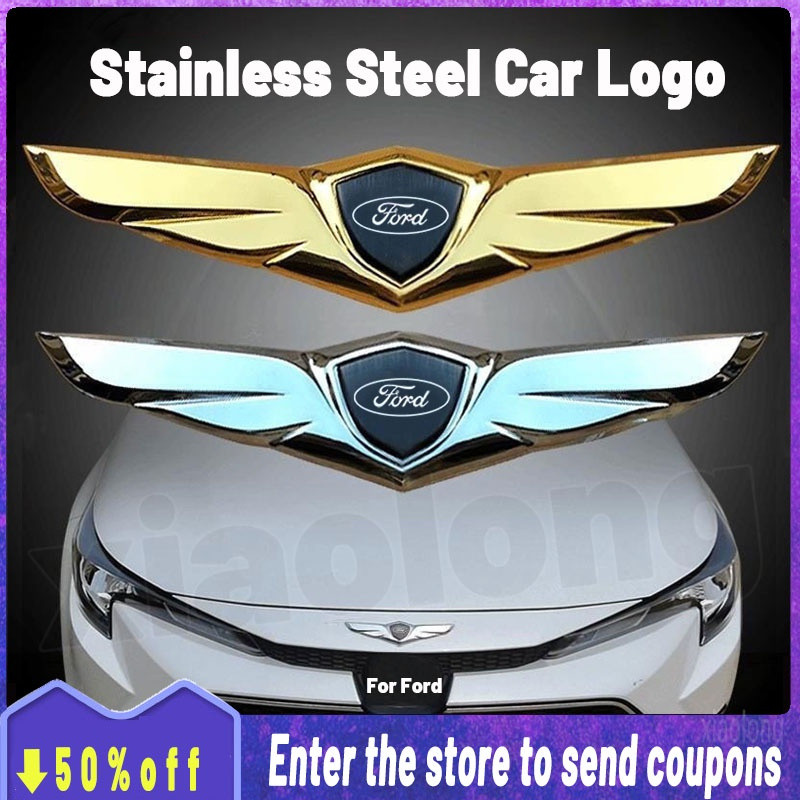 Para Ford Logotipo Do Carro De Aço Inoxidável Capa Dianteira Capô Metal Ornamentos Asas Anjo Adesivo Decoração Acessório