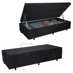 Cama Box Baú Solteiro Suede Serene Preto 88x188x44