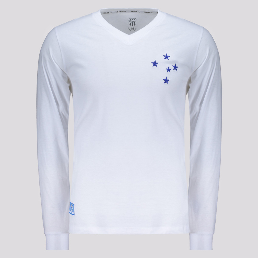 Camisa Cruzeiro Retrô 1976 Manga Longa Branca - Sports & Outdoors