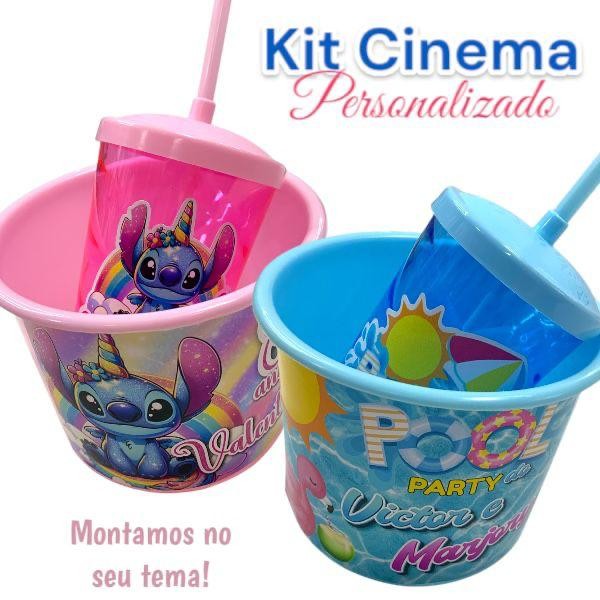 Kit Cinema Personalizado C/ 24 Baldes 1,5l +  24 Copos Twister 500ml - Escolha Sua Cor e Tema