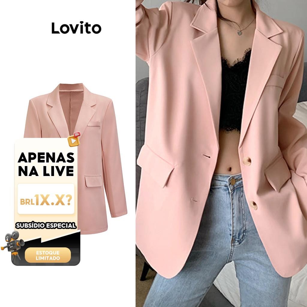 (LIVE STREAM SALE) Lovito Casual Blazer Feminino Liso Grande com Ombreiras L71ED079 (Preto...
