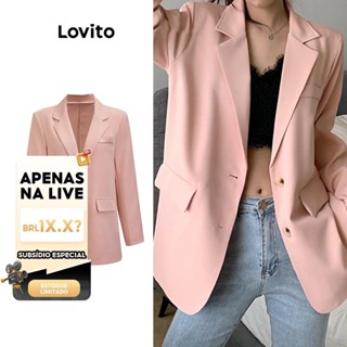 (LIVE STREAM SALE) Lovito Casual Blazer Feminino Liso Grande com Ombreiras L71ED079 (Preto/Verde/Off White/Rosa) em Oferta na Shopee