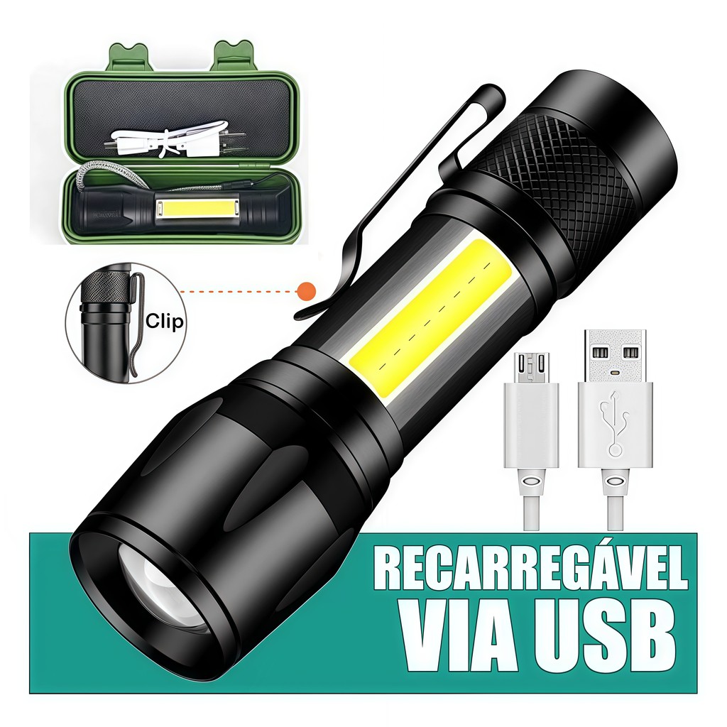 1/2/3/4 Unidades Mini Lanterna Tática Com Led E Zoom Recarregável Usb