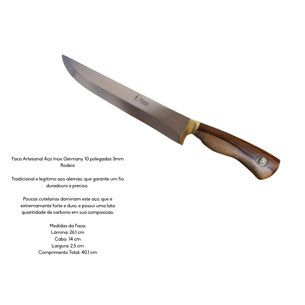 Faca Rodeio Elmo 10"  Aço Carbono CV 3mm  Artesanal e Robusta