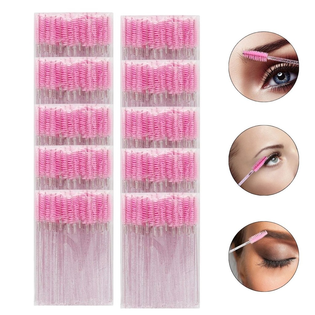 Kit 500 Escovinhas Com Glitter Descartáveis P/ Extensão E Cílios Sobrancelhas