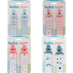 Kit com 1 ou 2 Prendedores de Chupeta Buba | Estampa Coala e Estrela Rosa Azul | Clip Trava