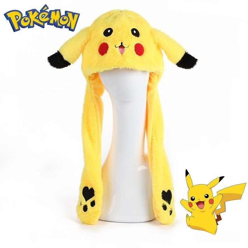 Pokémon Plush Hat Com Orelhas De Coelho Pikachu Emissão De Luz Bonito Cartoon Flash Presente De Aniversário Para Criança