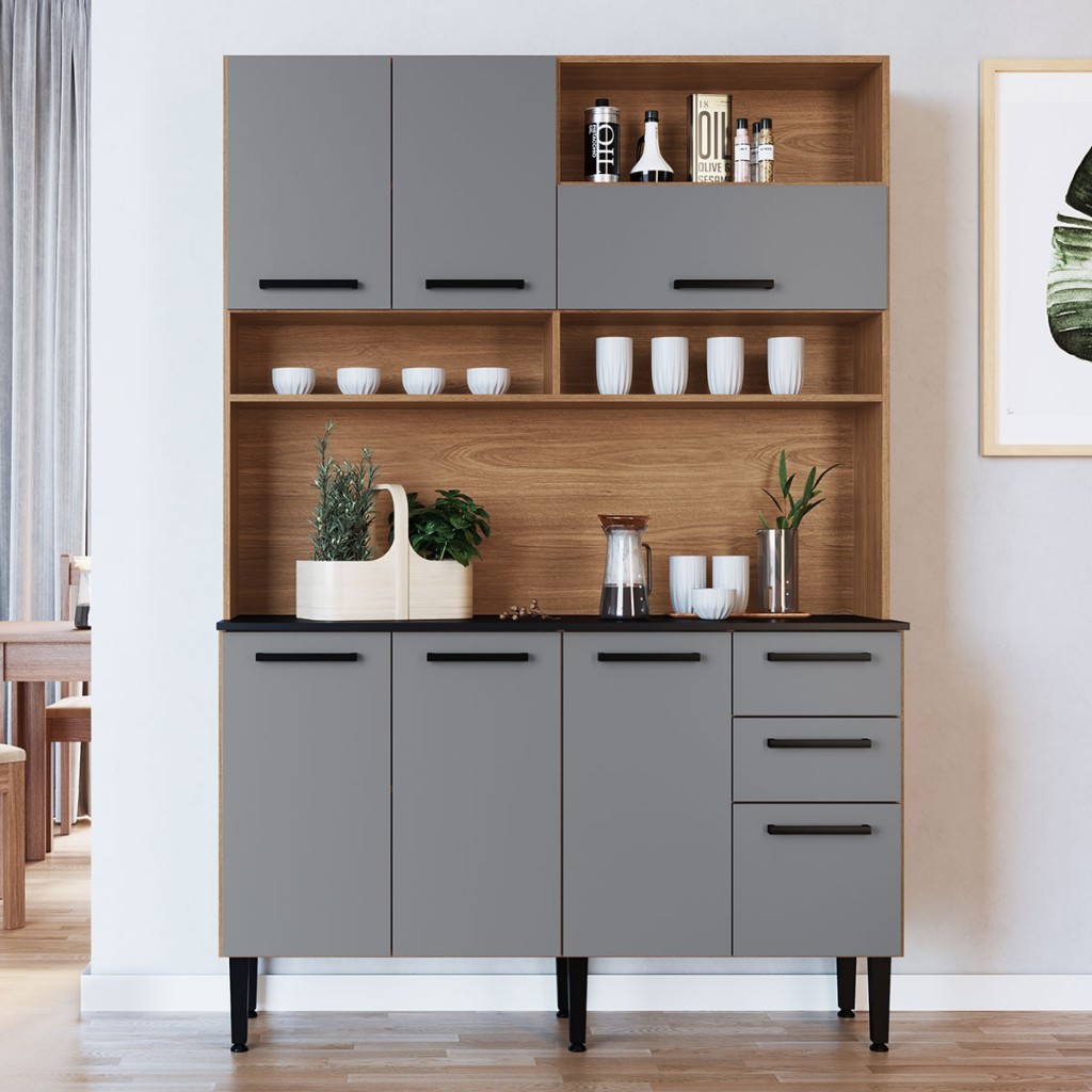 Cozinha Compacta Nicole 7 Portas 2 Gavetas Freijó/Cinza - Irm Móveis em Oferta na Shopee