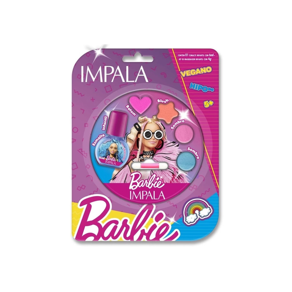 Kit Esmalte Azul Paleta Maquiagem Barbie Vegano Kids Impala em Oferta na Shopee
