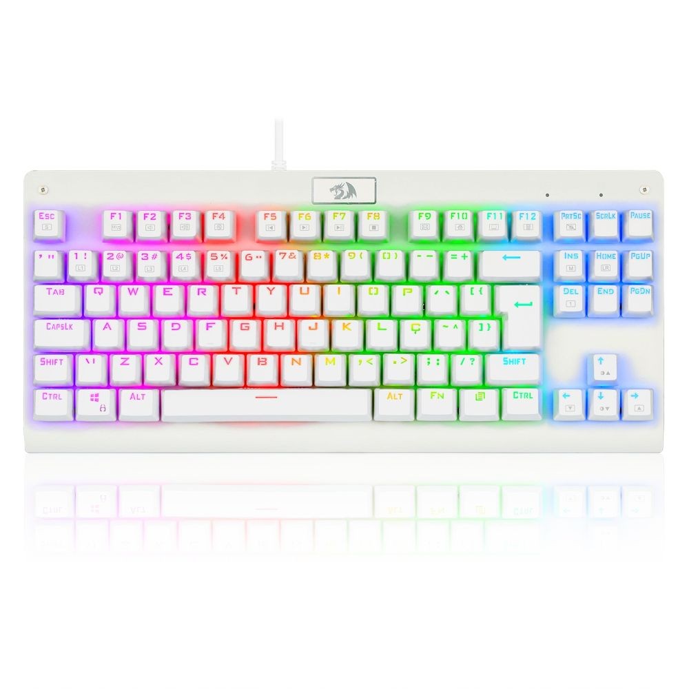 TECLADO MECANICO USB GAMER DARK AVENGER RGB SWITCH BLUE REDRAGON K568W-RGB BRANCO