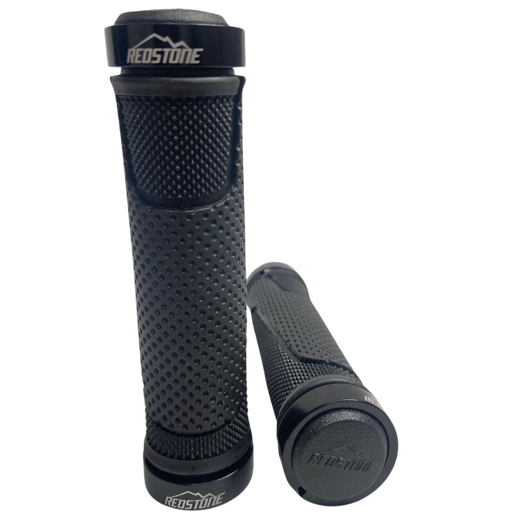 Manopla Punho Ciclismo Bike Bicicleta Mtb 130mm Gel Com Anéis de Fixação Alumínio Redstone 4 Lock Rings Cor Preto