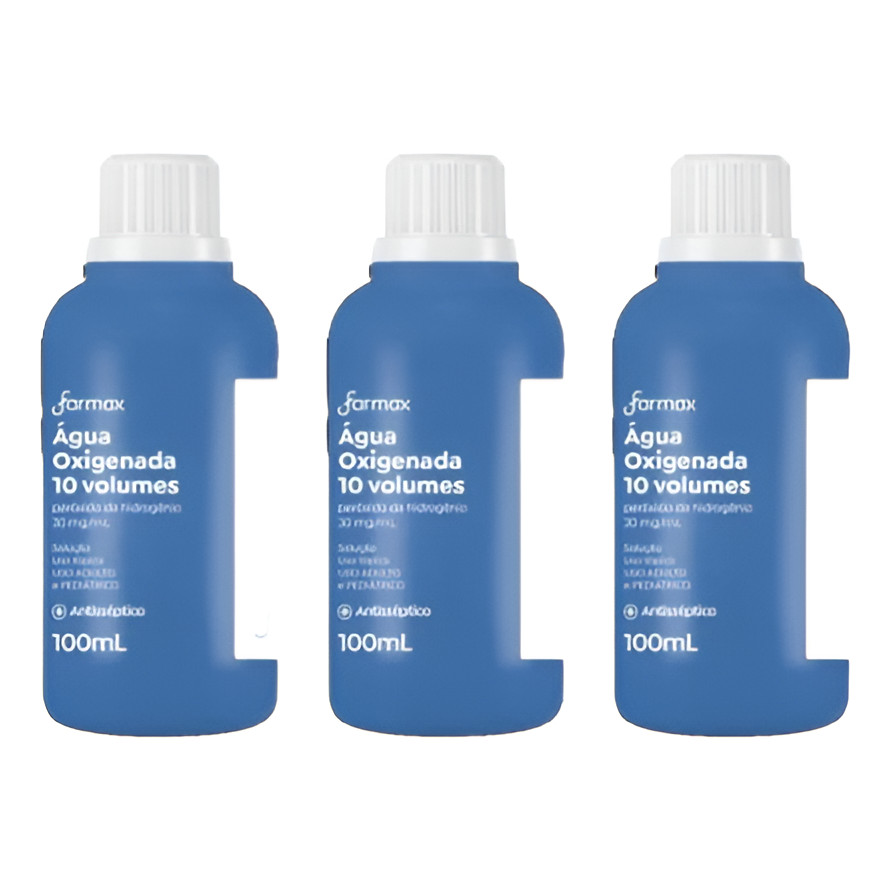 3 Água Oxigenada 10 Vol. Antisséptica Líquida 100ml Farmax em Oferta na Shopee