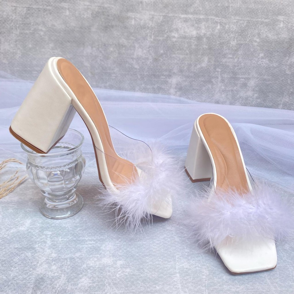 Sandália Tamanco Pluma Marabu Noiva Salto Luxo com 9cm e Elegancia