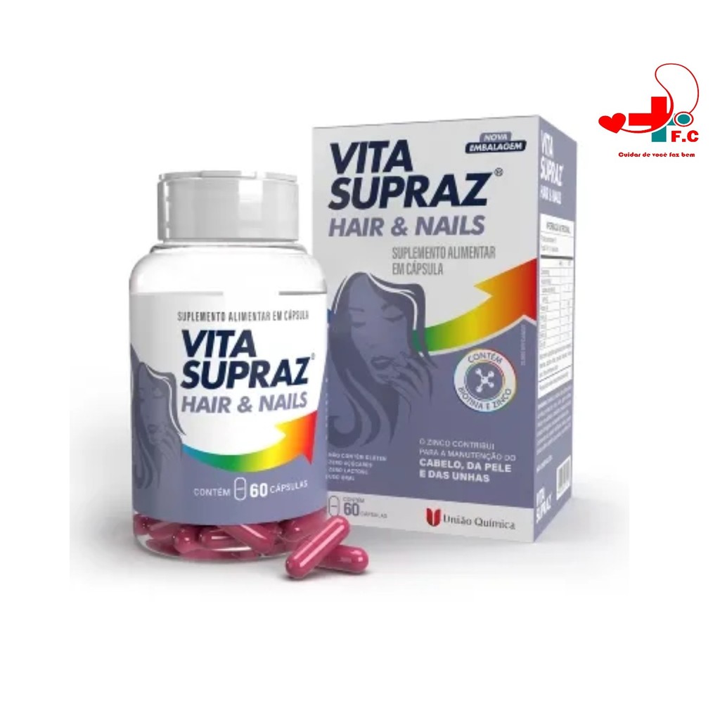 Suplemento Vitaminico Vita Supraz Hair&Nails Cabelos E Unhas Com Biotina e Zinco 60 Cápsulas