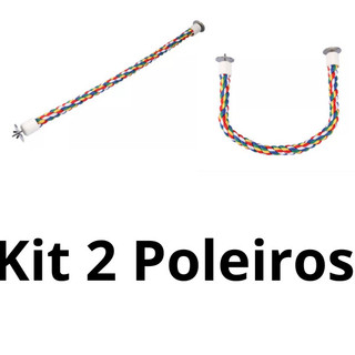 Kit 2 Poleiros Pássaros Aves Gaiola Corda De Algodão Colorido Com Aste Prendedora 40Cm Bolsa Mochila