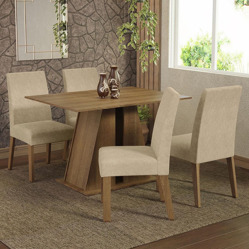 Conjunto Sala de Jantar Mesa Tampo de Madeira 4 Cadeiras Rustic Agnes Madesa